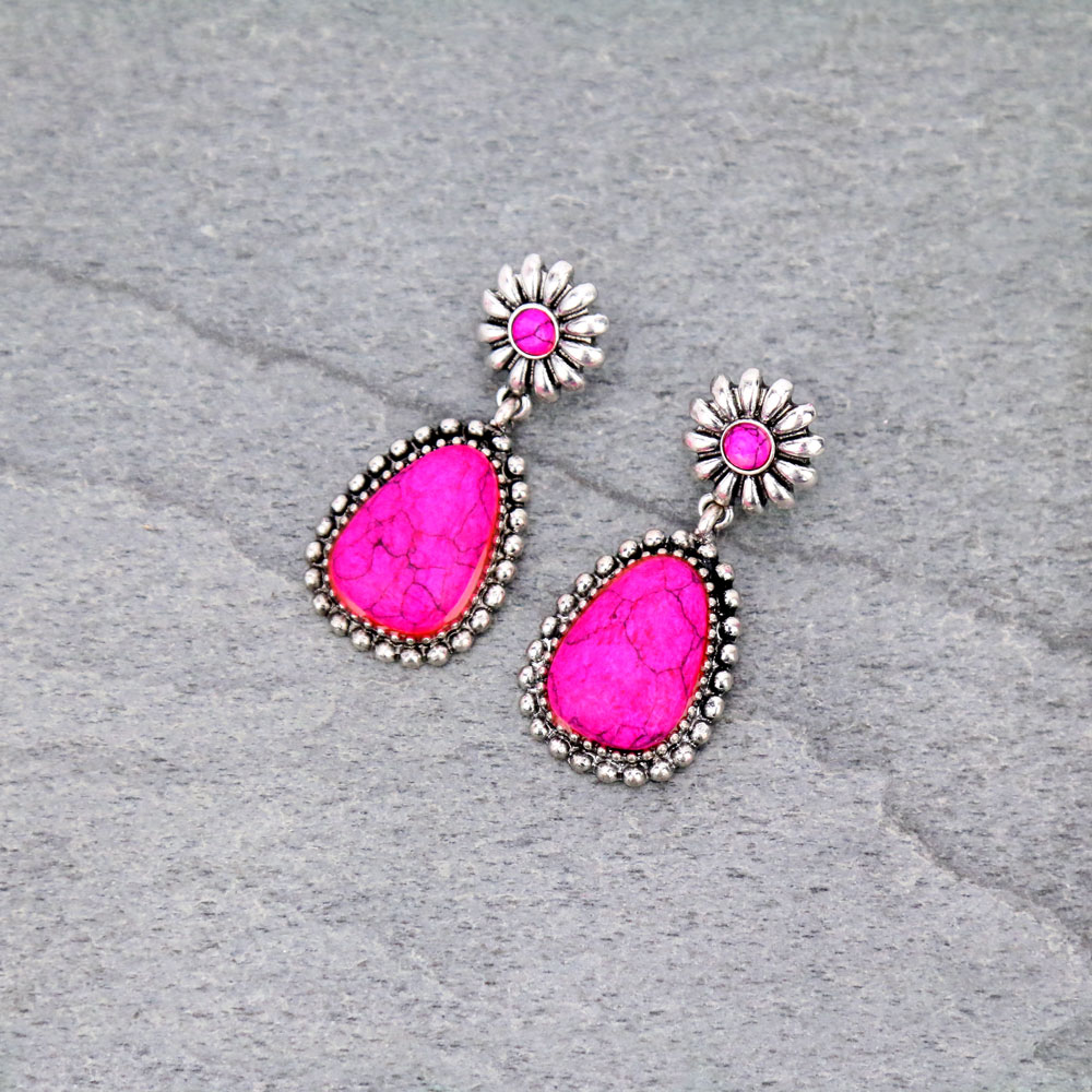 Western Flower with Stone Stud Earrings