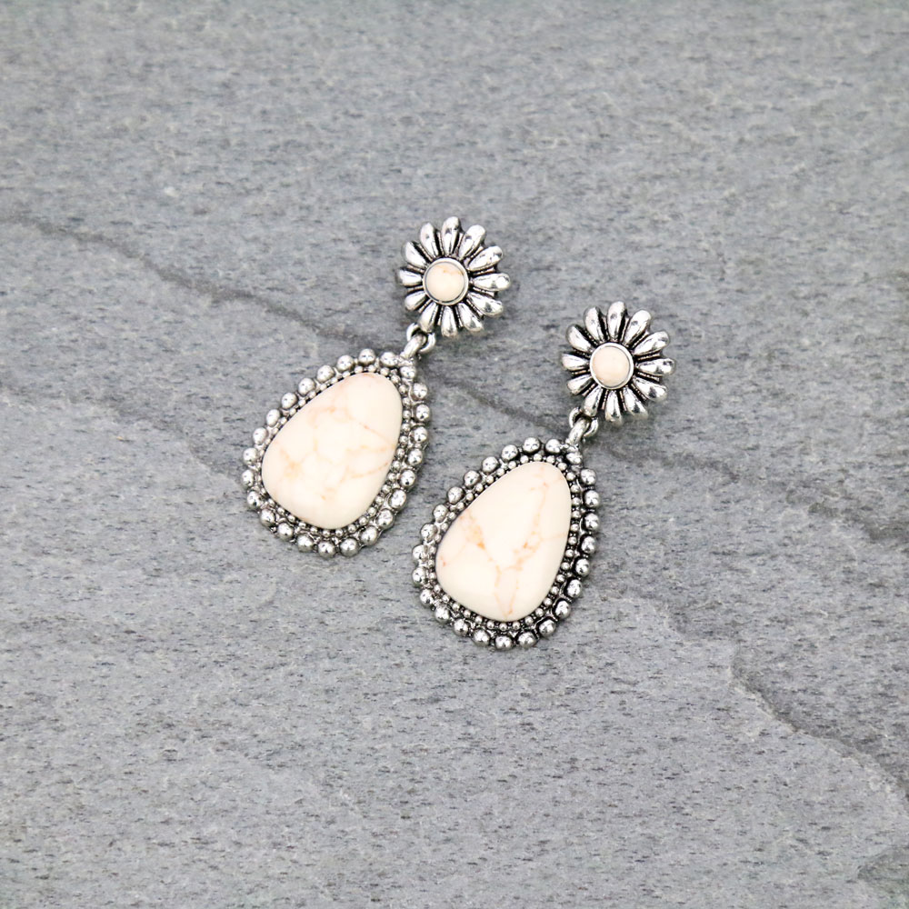 Western Flower with Stone Stud Earrings