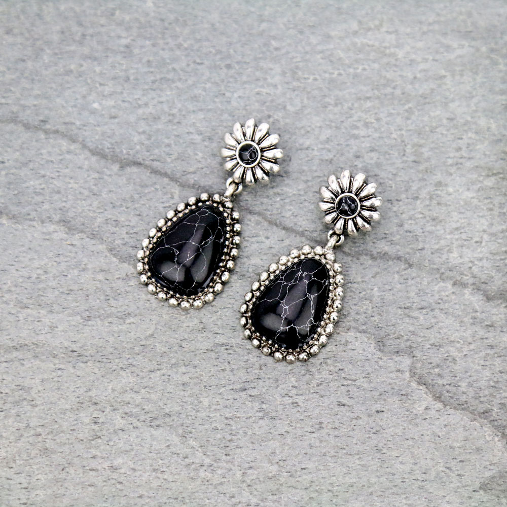 Western Flower with Stone Stud Earrings