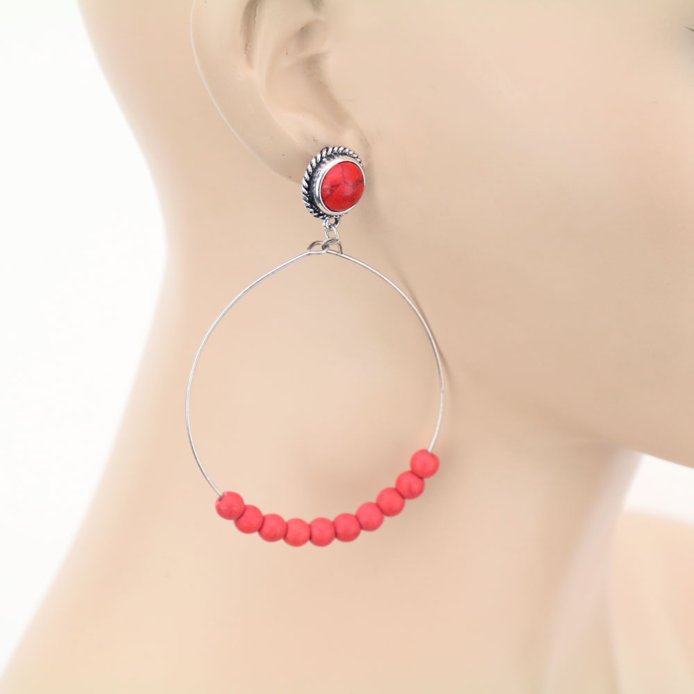Western Stone Bead Circle Stud Earrings - Image 2