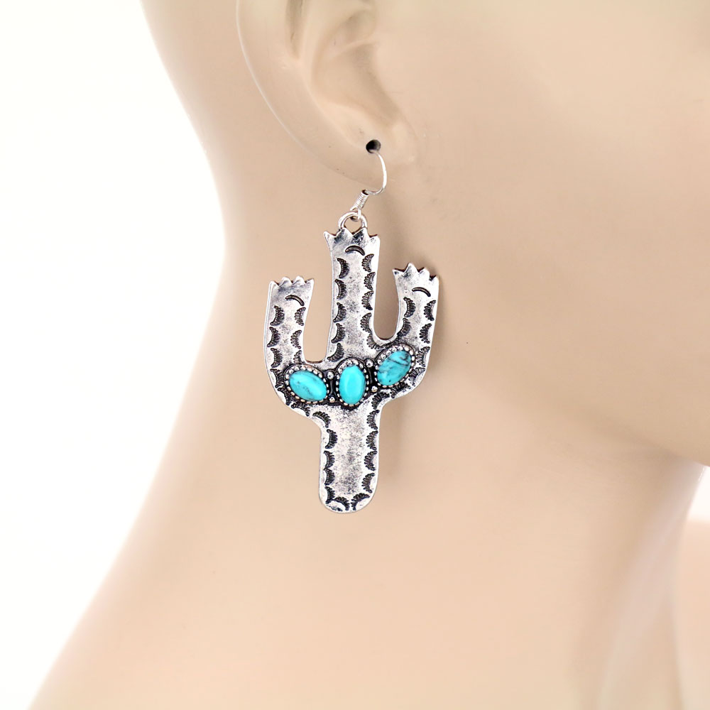 Cactus with Stone Dangle Earrings - Image 2