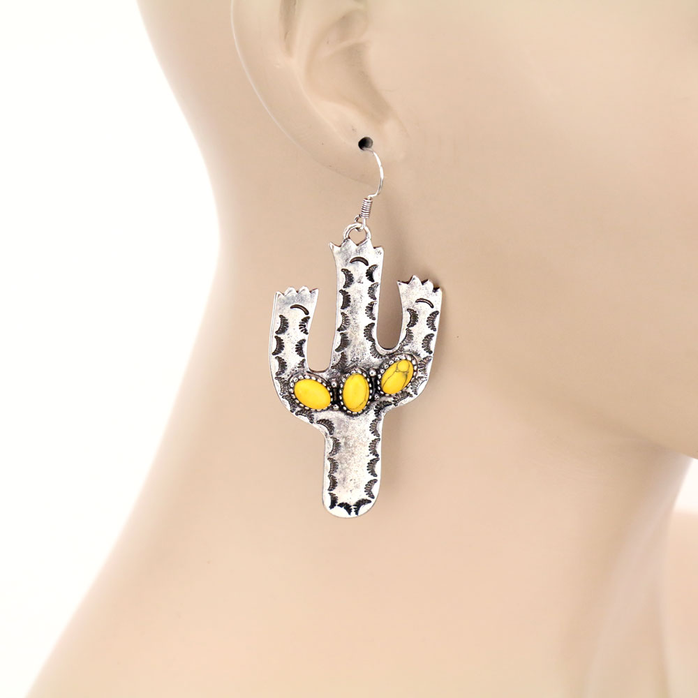 Cactus with Stone Dangle Earrings - Image 2