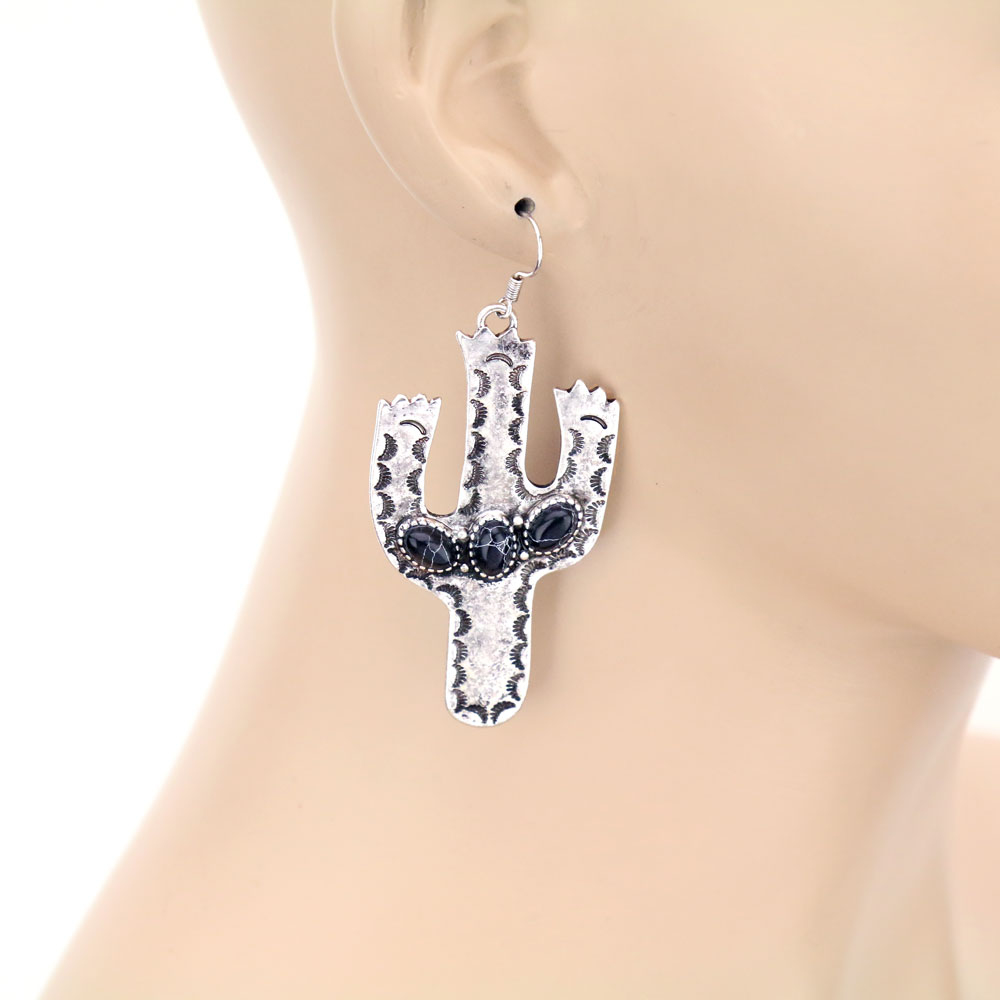 Cactus with Stone Dangle Earrings - Image 2
