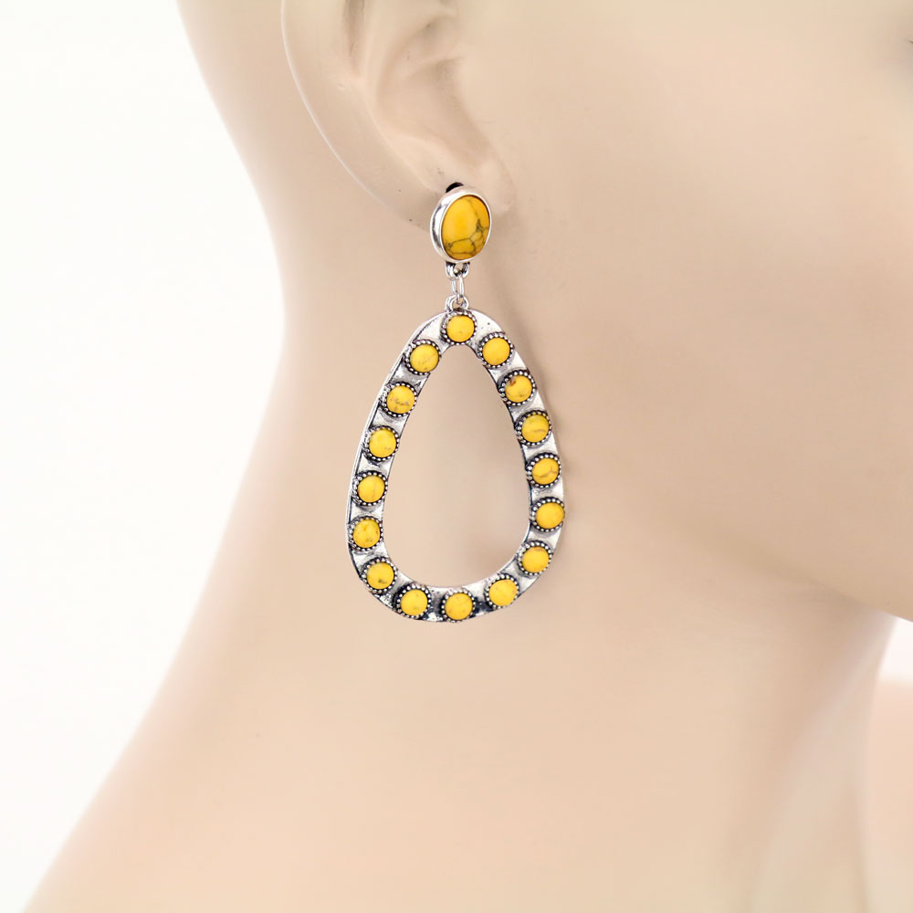 Western Teardrop Stone Stud Earrings - Image 2