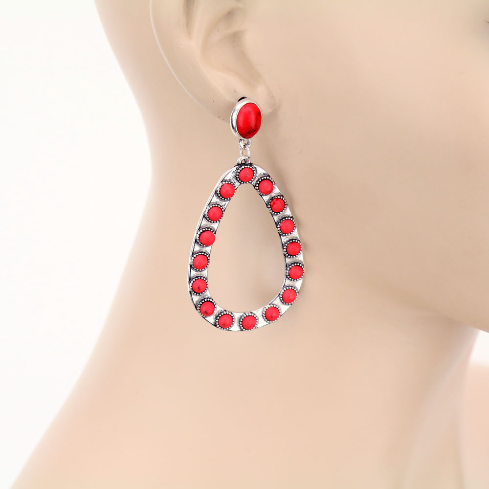 Western Teardrop Stone Stud Earrings - Image 2