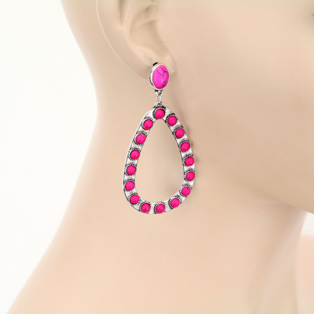 Western Teardrop Stone Stud Earrings - Image 2
