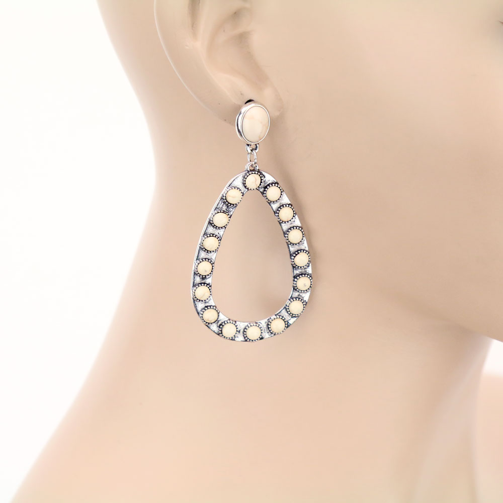 Western Teardrop Stone Stud Earrings - Image 2