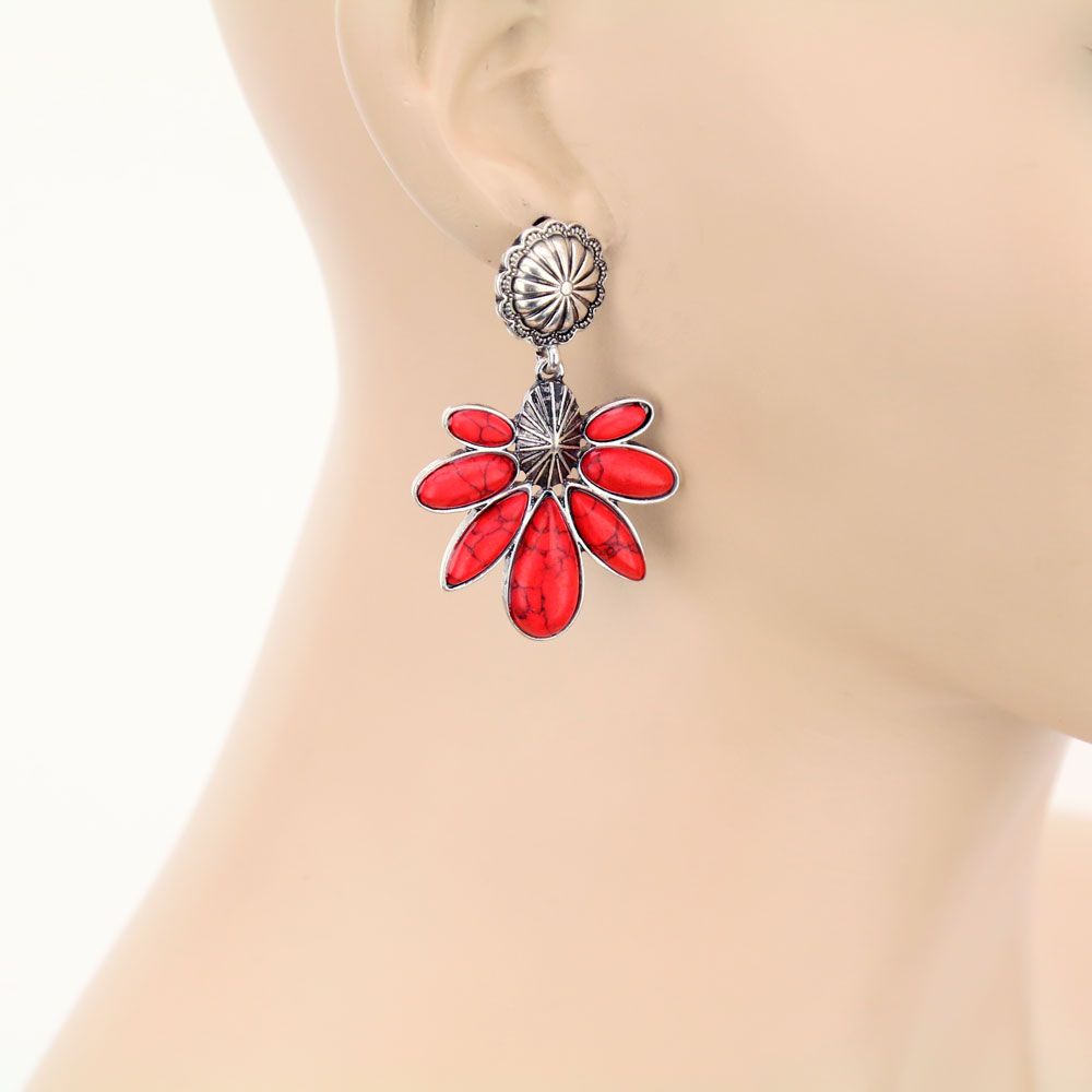 Western Concho with Stone Stud Earrings - Image 2