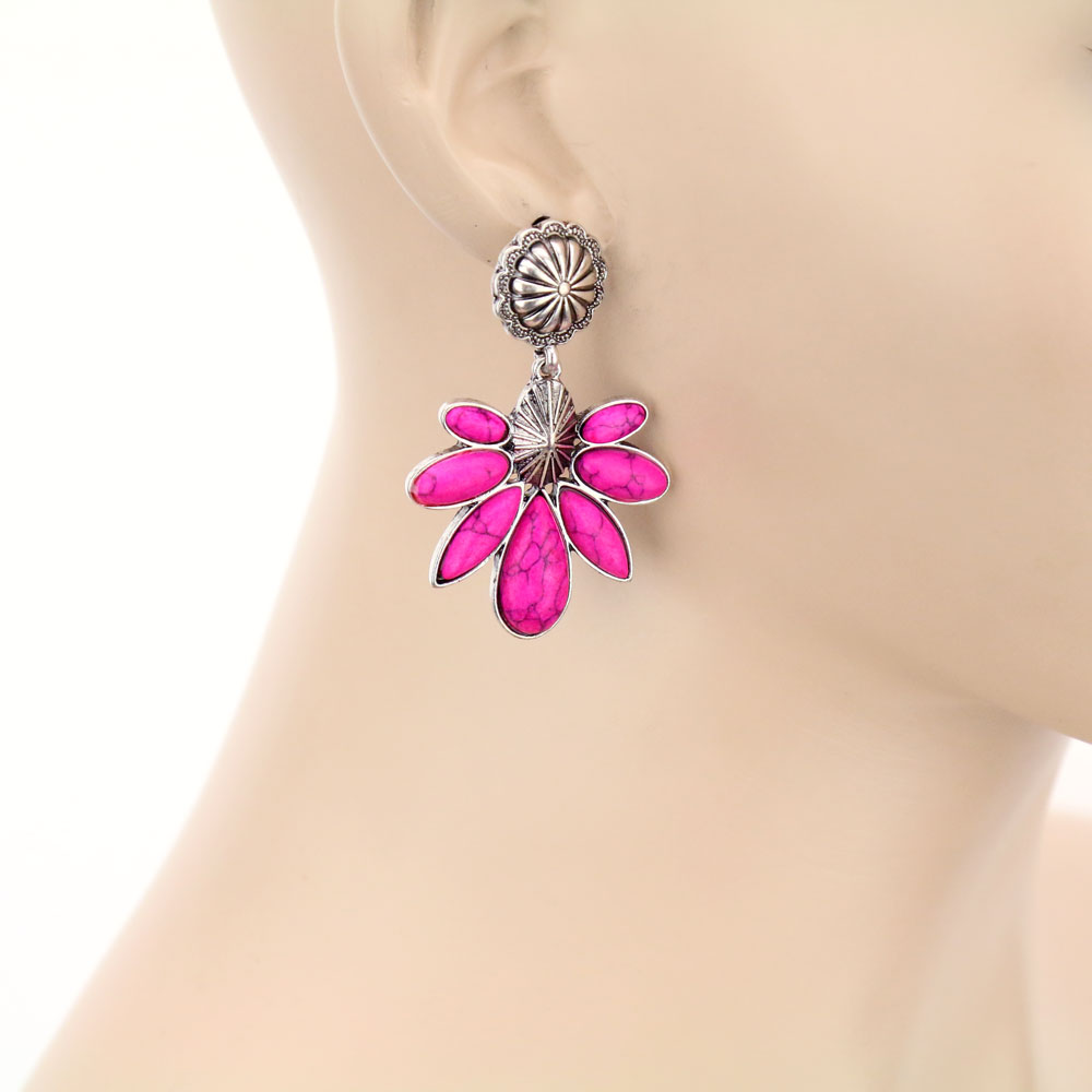 Western Concho with Stone Stud Earrings - Image 2