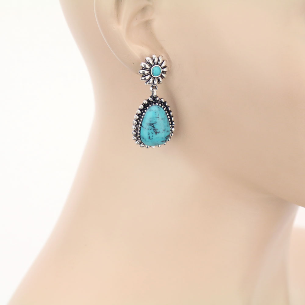 Western Flower with Stone Stud Earrings - Image 2