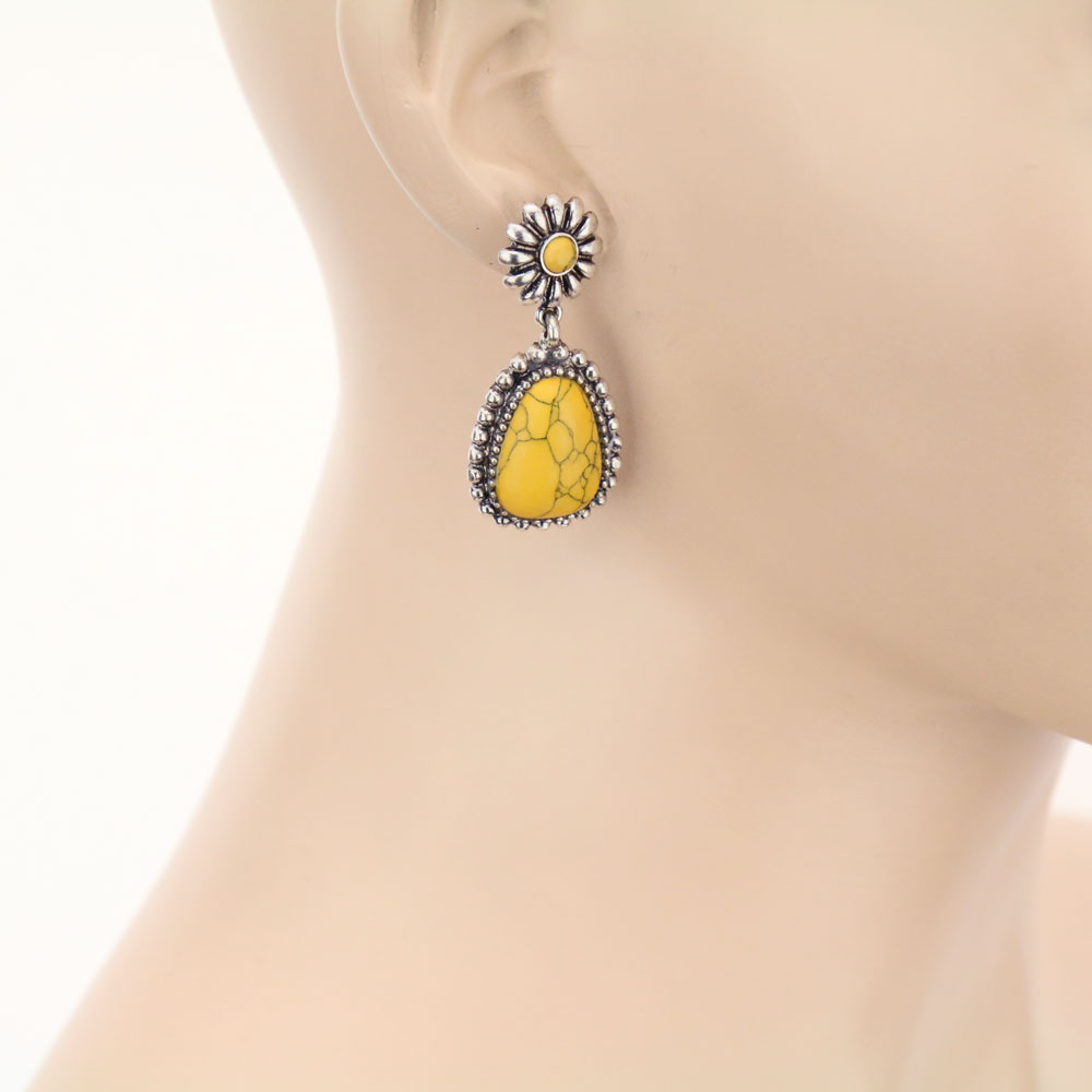 Western Flower with Stone Stud Earrings - Image 2