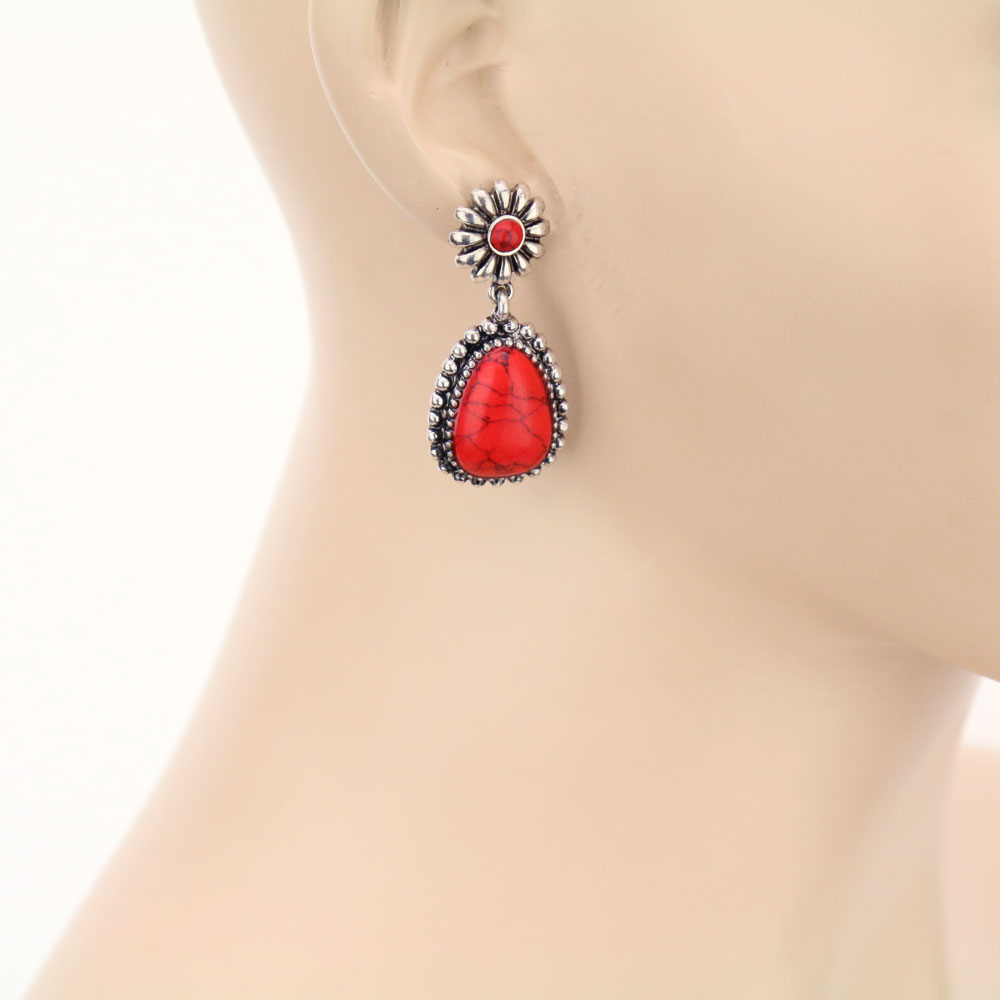 Western Flower with Stone Stud Earrings - Image 2