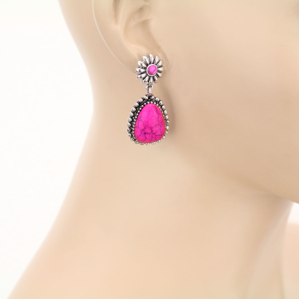 Western Flower with Stone Stud Earrings - Image 2