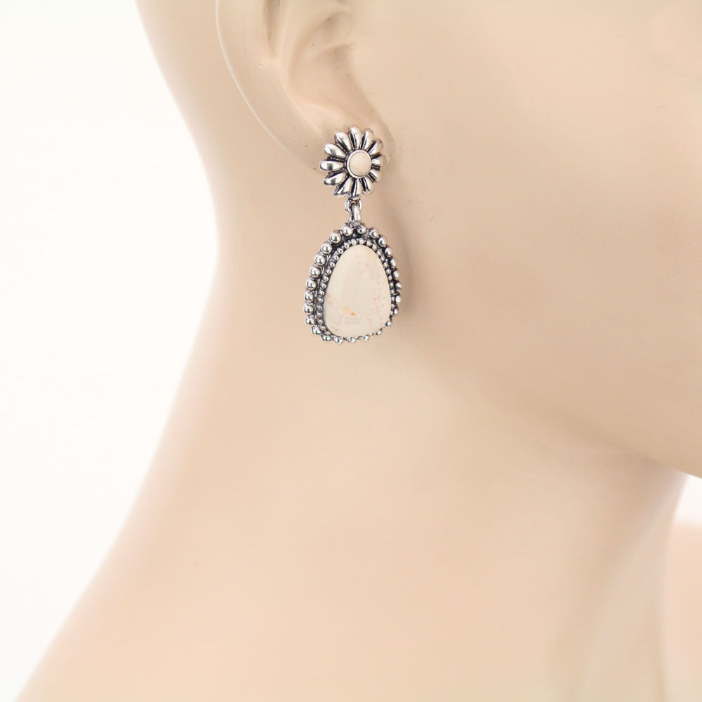 Western Flower with Stone Stud Earrings - Image 2