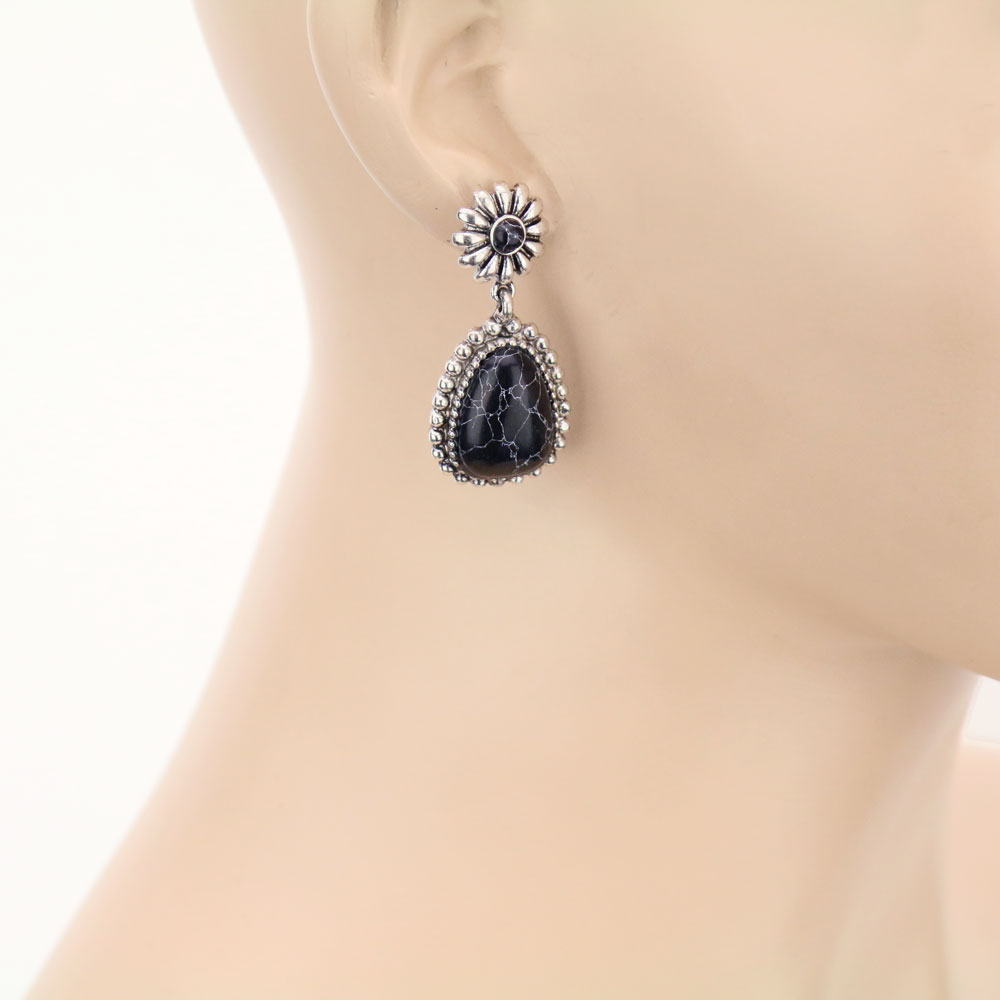 Western Flower with Stone Stud Earrings - Image 2