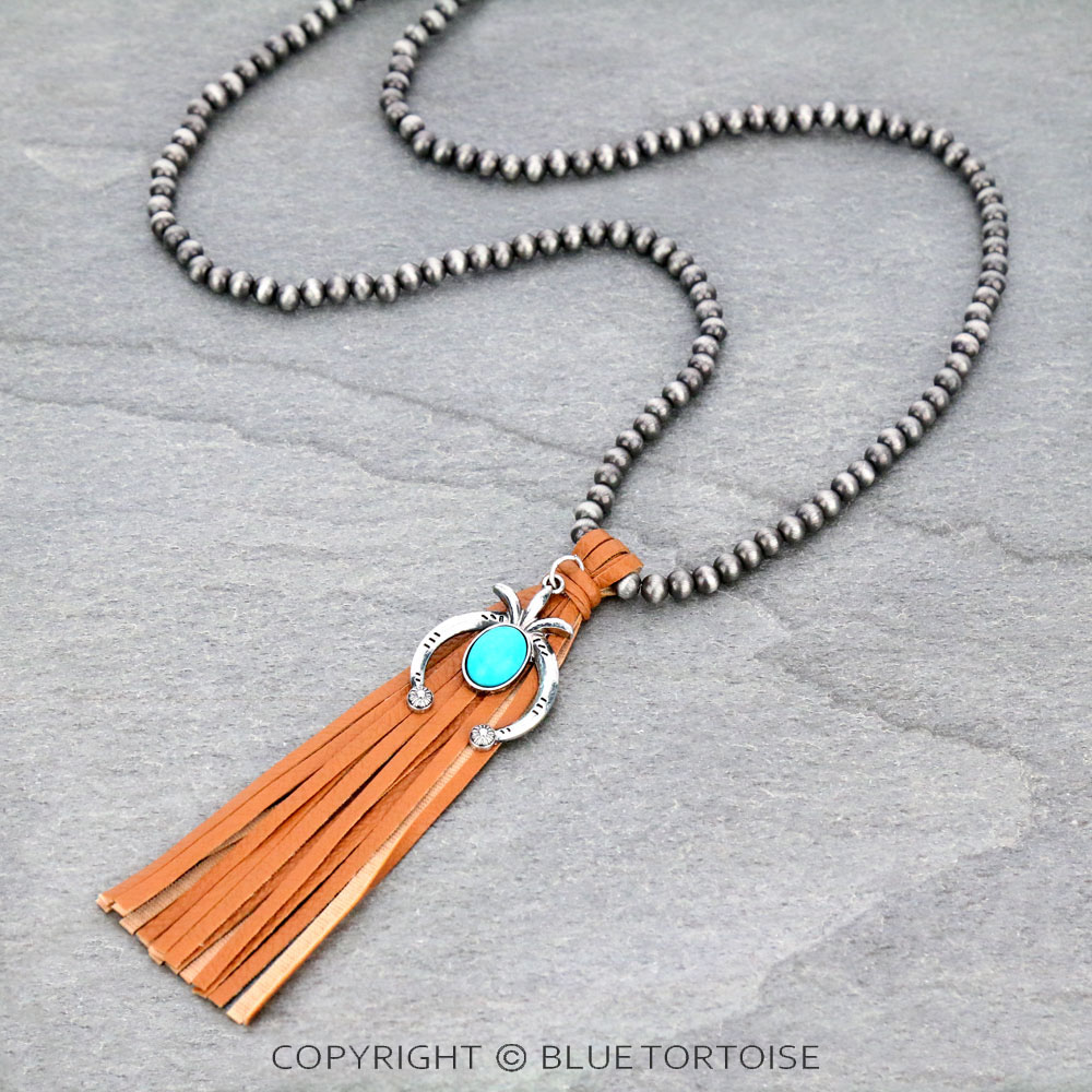 Navajo Style Pearl with Squash Blossom Pendant Tassel Necklace
