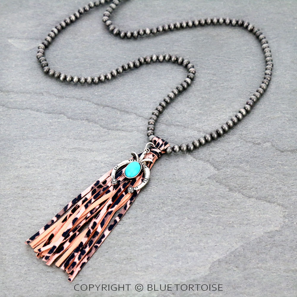 Navajo Style Pearl with Squash Blossom Pendant Tassel Necklace