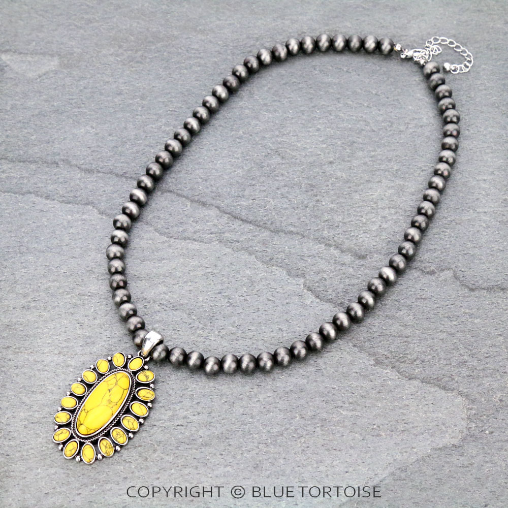 Navajo Style Pearl with Concho Pendant Necklace