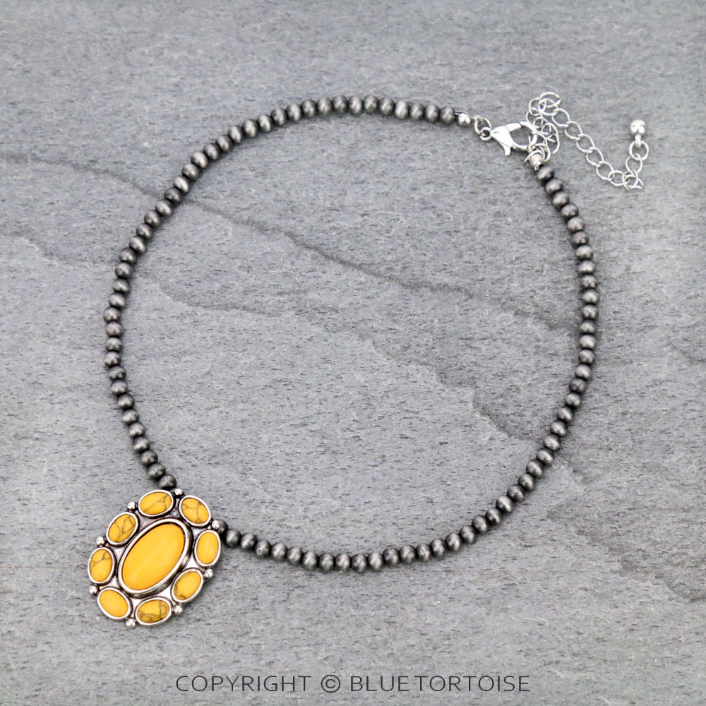 4mm Navajo Style Pearl with Concho Pendant Choker