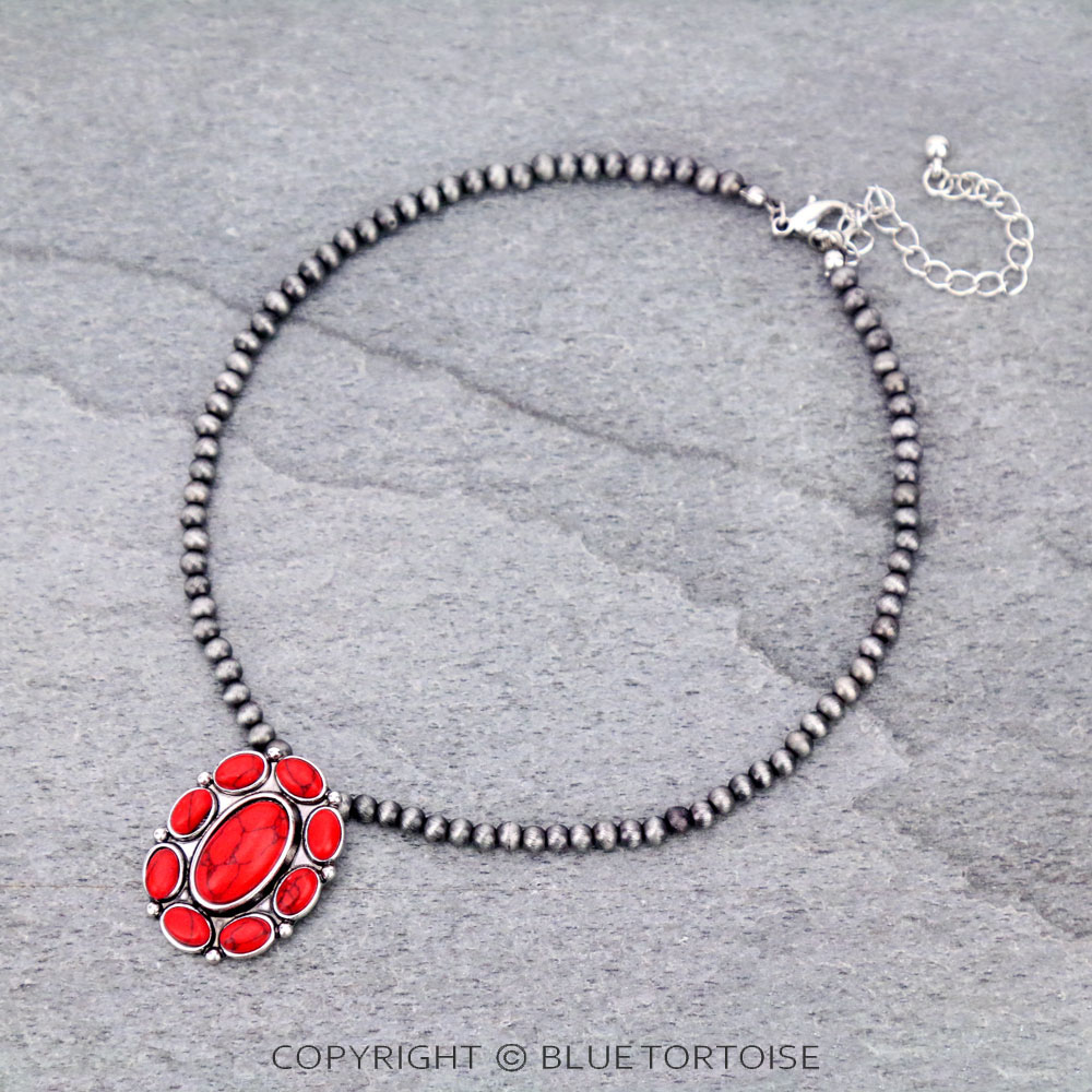 4mm Navajo Style Pearl with Concho Pendant Choker