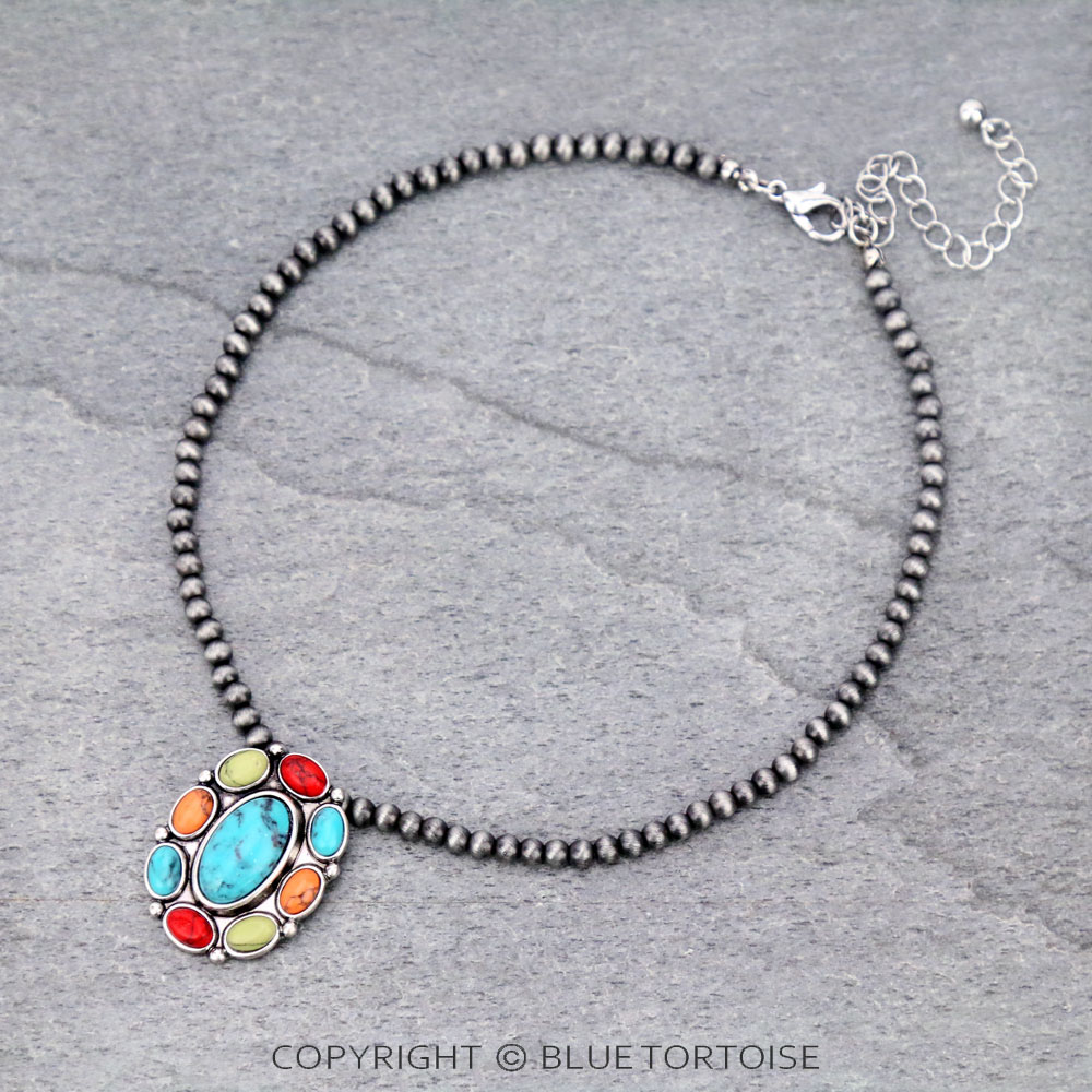 4mm Navajo Style Pearl with Concho Pendant Choker