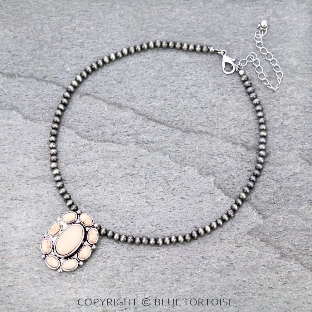 4mm Navajo Style Pearl with Concho Pendant Choker