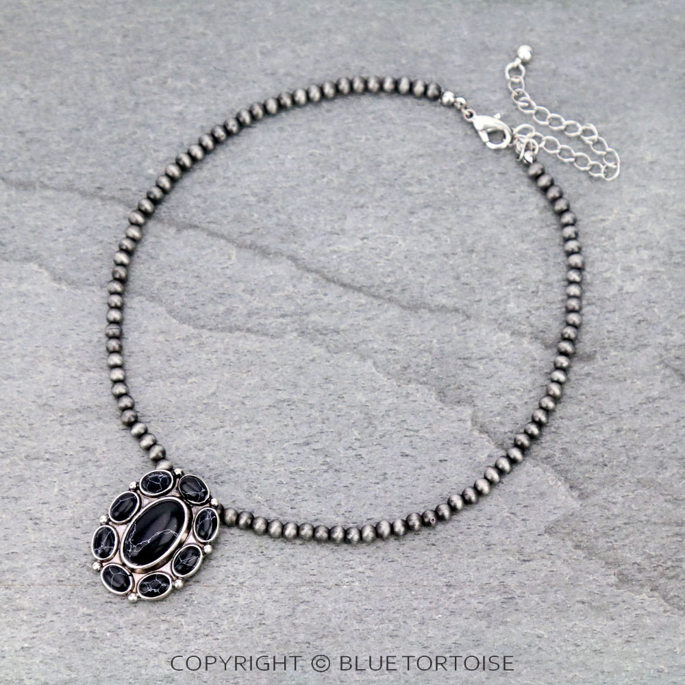 4mm Navajo Style Pearl with Concho Pendant Choker