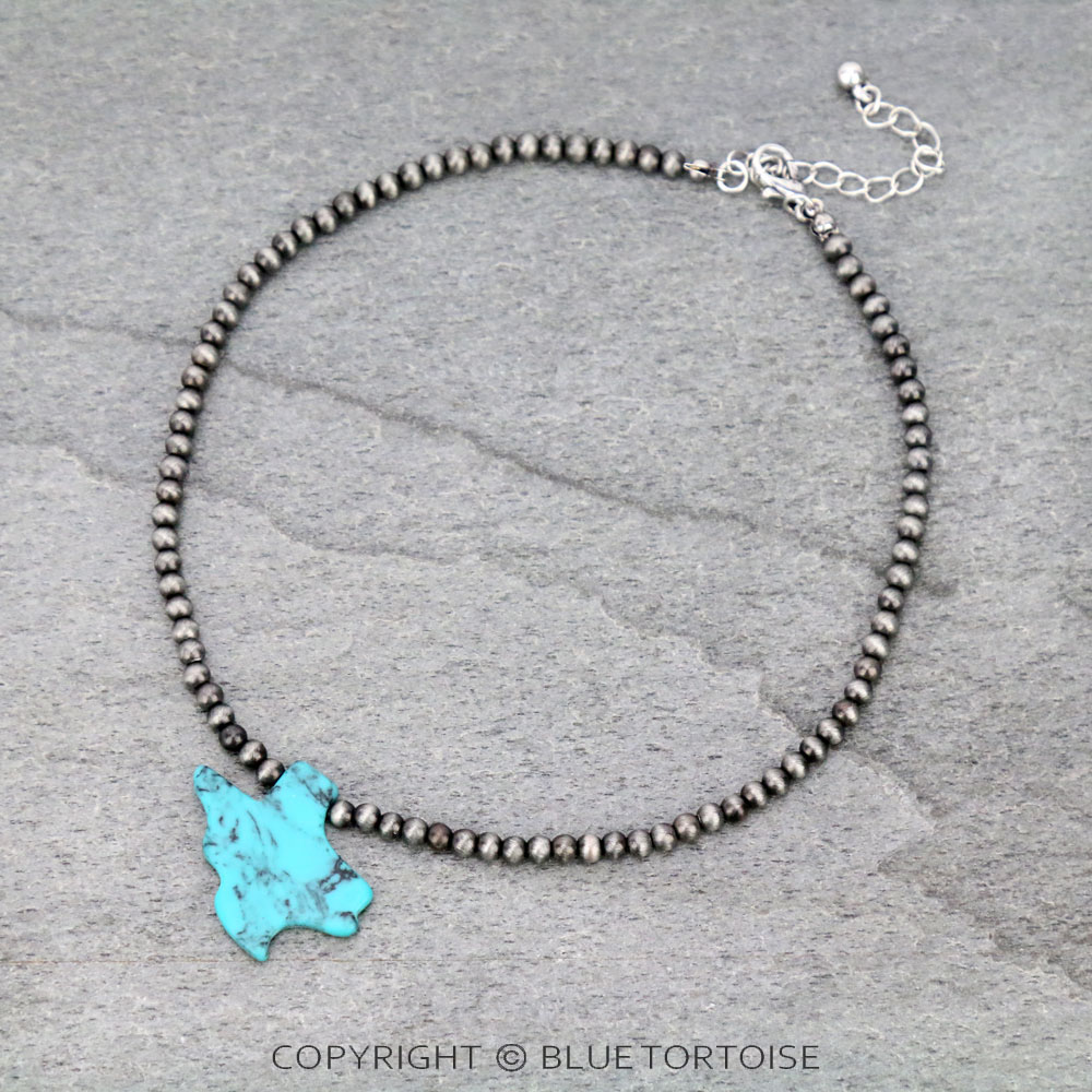 4mm Navajo Style Pearl with Texas Map Pendant Choker