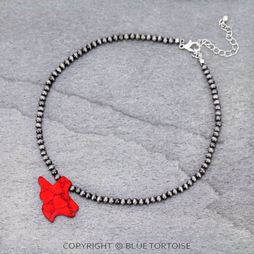 4mm Navajo Style Pearl with Texas Map Pendant Choker