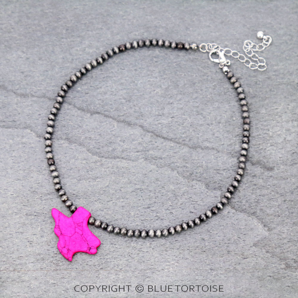 4mm Navajo Style Pearl with Texas Map Pendant Choker