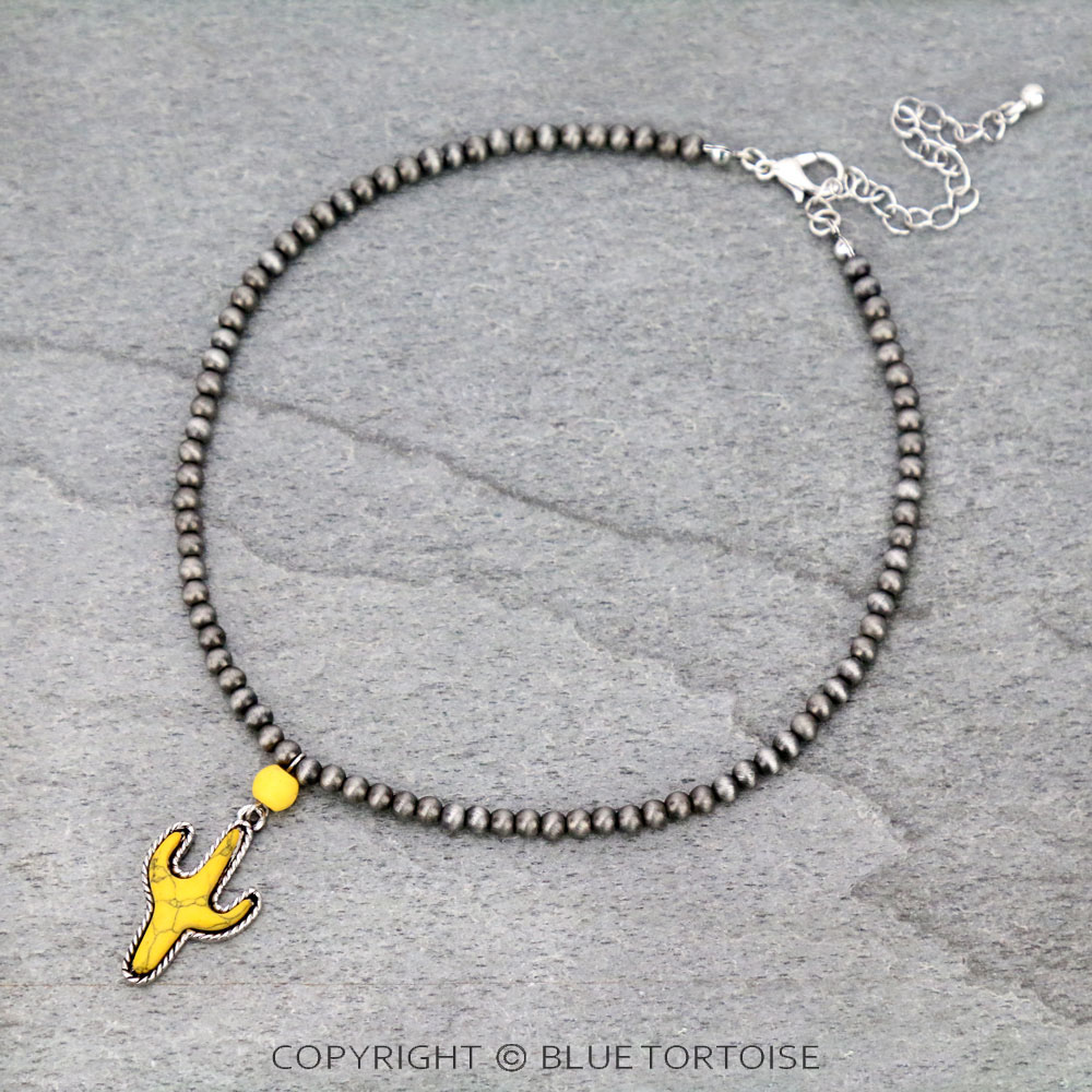 4mm Navajo Style Pearl with Cactus Pendant Choker