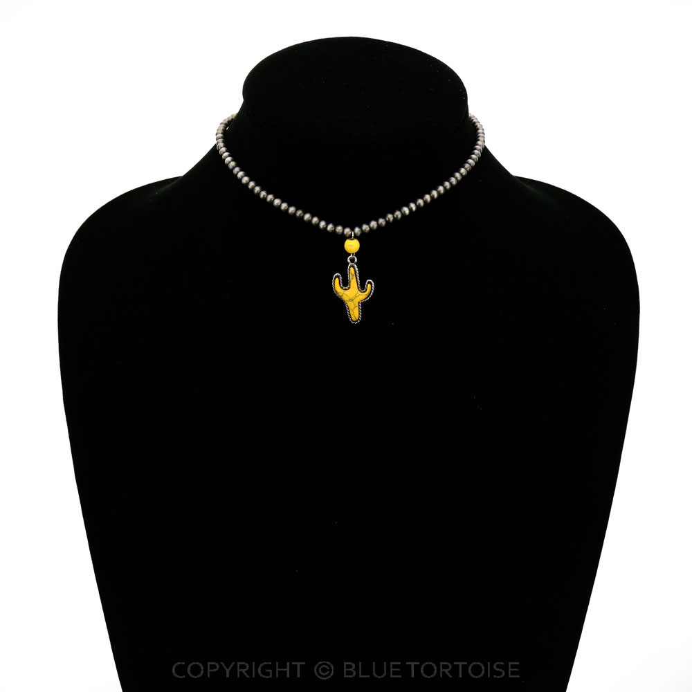 4mm Navajo Style Pearl with Cactus Pendant Choker - Image 2