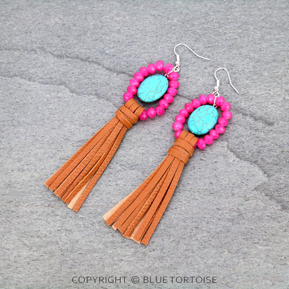 Glass Bead Tassel Dangle Earrings