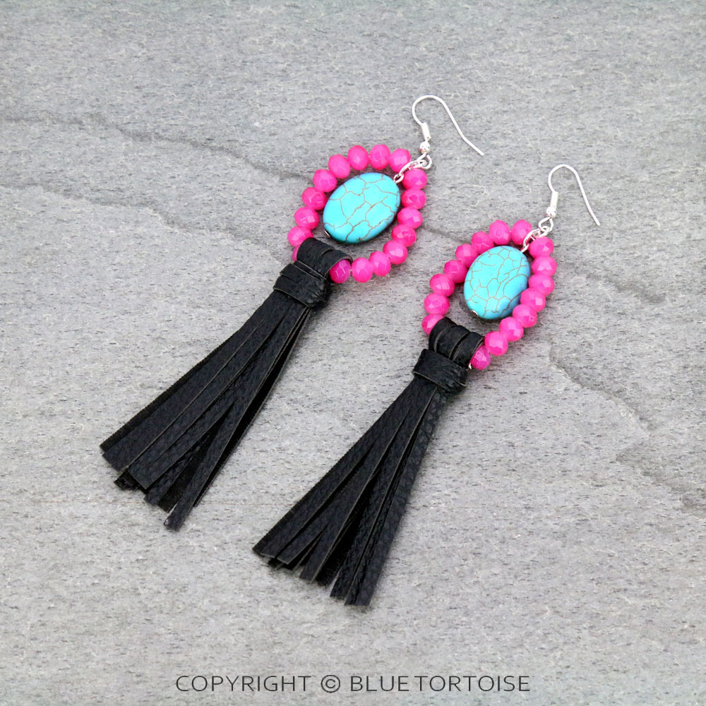 Glass Bead Tassel Dangle Earrings