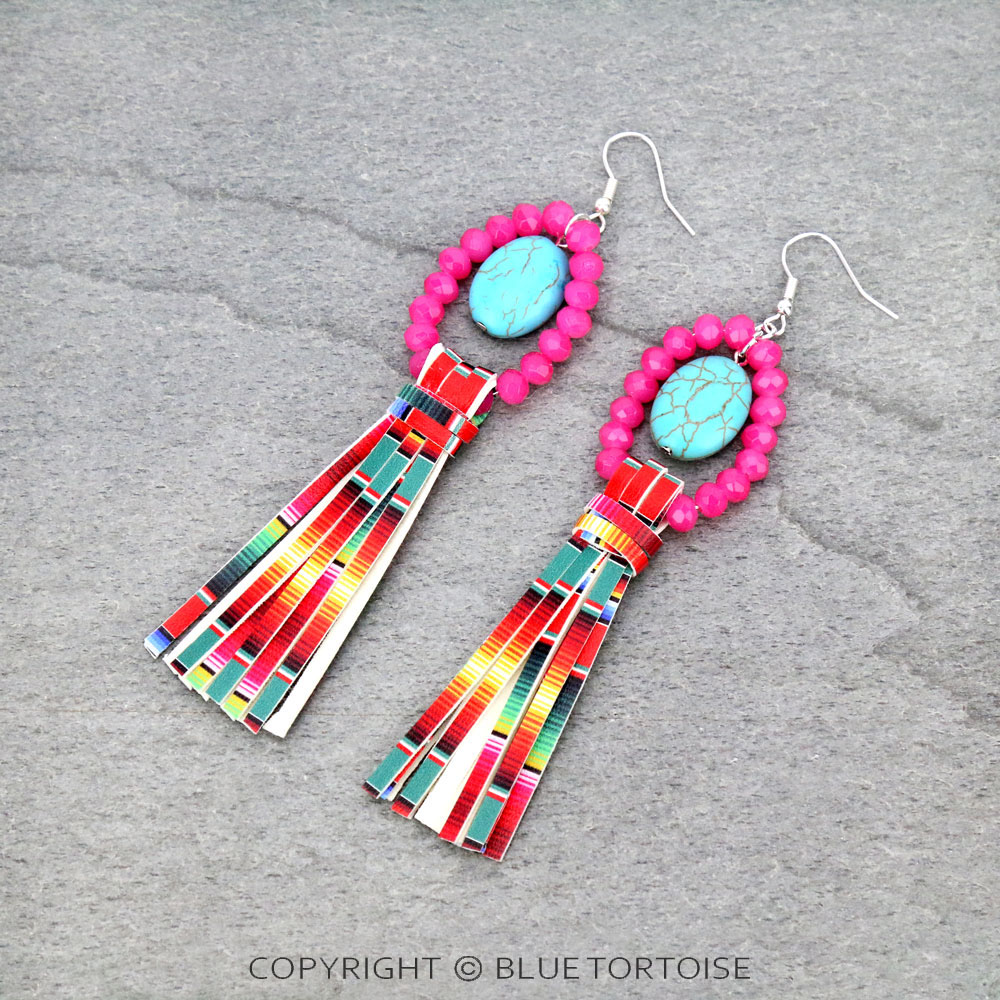 Glass Bead Tassel Dangle Earrings