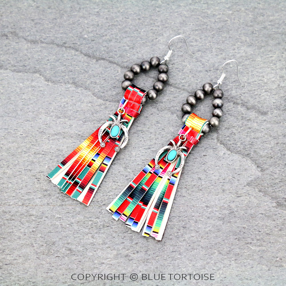 Navajo Style Pearl with Squash Blossom Pendant Tassel Dangle Earrings