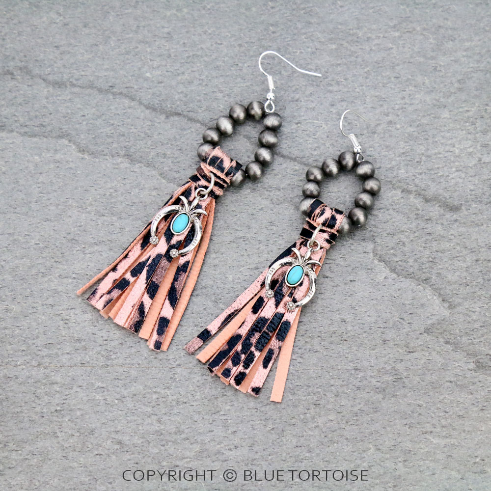 Navajo Style Pearl with Squash Blossom Pendant Tassel Dangle Earrings