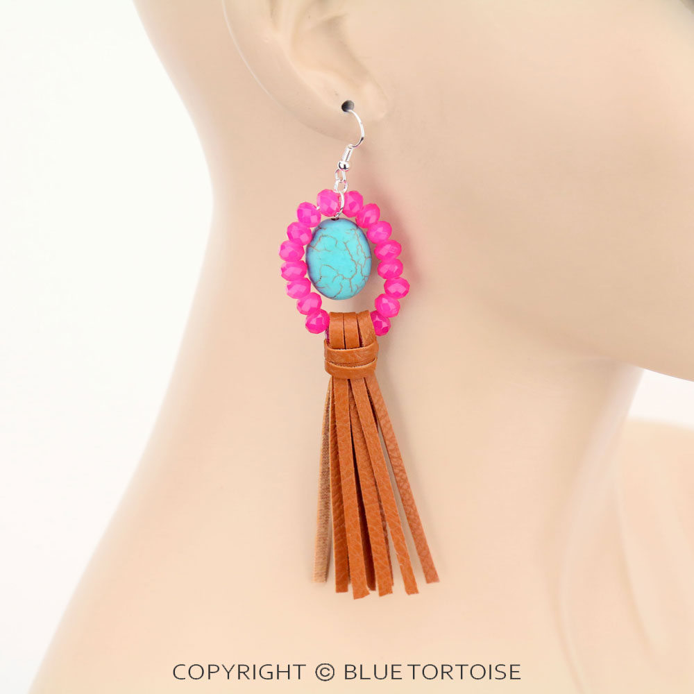 Glass Bead Tassel Dangle Earrings - Image 2