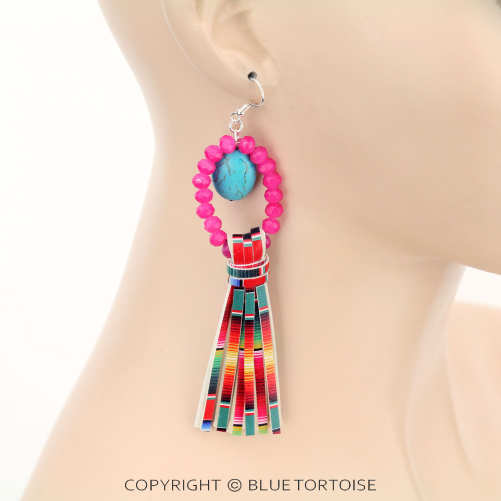 Glass Bead Tassel Dangle Earrings - Image 2