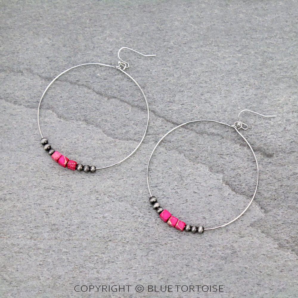 Tiny 5mm Natural Square Stone Bead Hoop Earrings