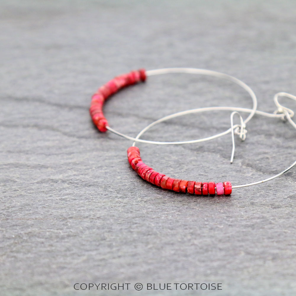 2.5"(65mm) Diameter, Tiny 4mm Natural Gemstone Hoop Earrings - Image 2