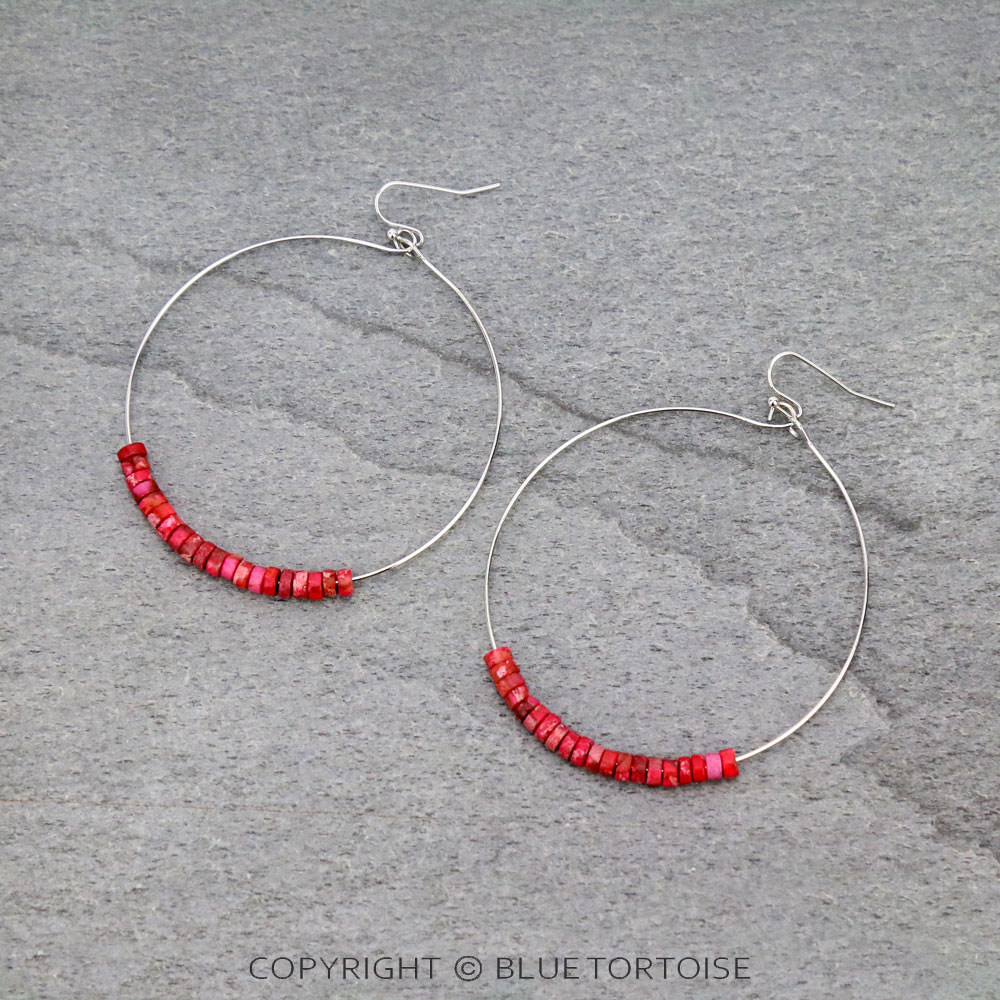 2.5"(65mm) Diameter, Tiny 4mm Natural Gemstone Hoop Earrings