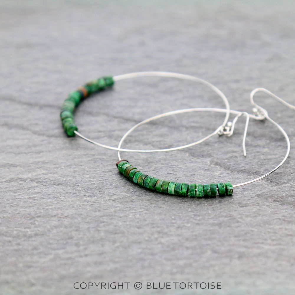 2.5"(65mm) Diameter, Tiny 4mm Natural Gemstone Hoop Earrings - Image 3