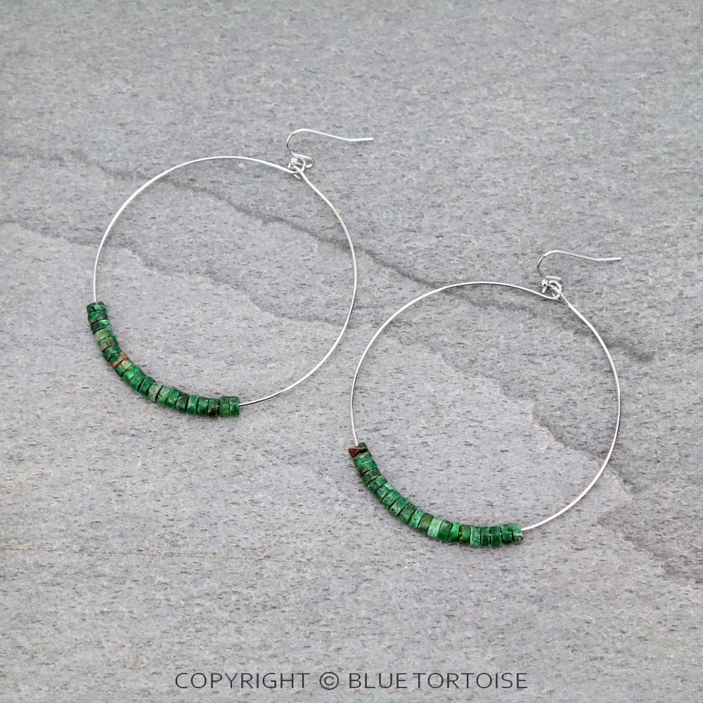 2.5"(65mm) Diameter, Tiny 4mm Natural Gemstone Hoop Earrings