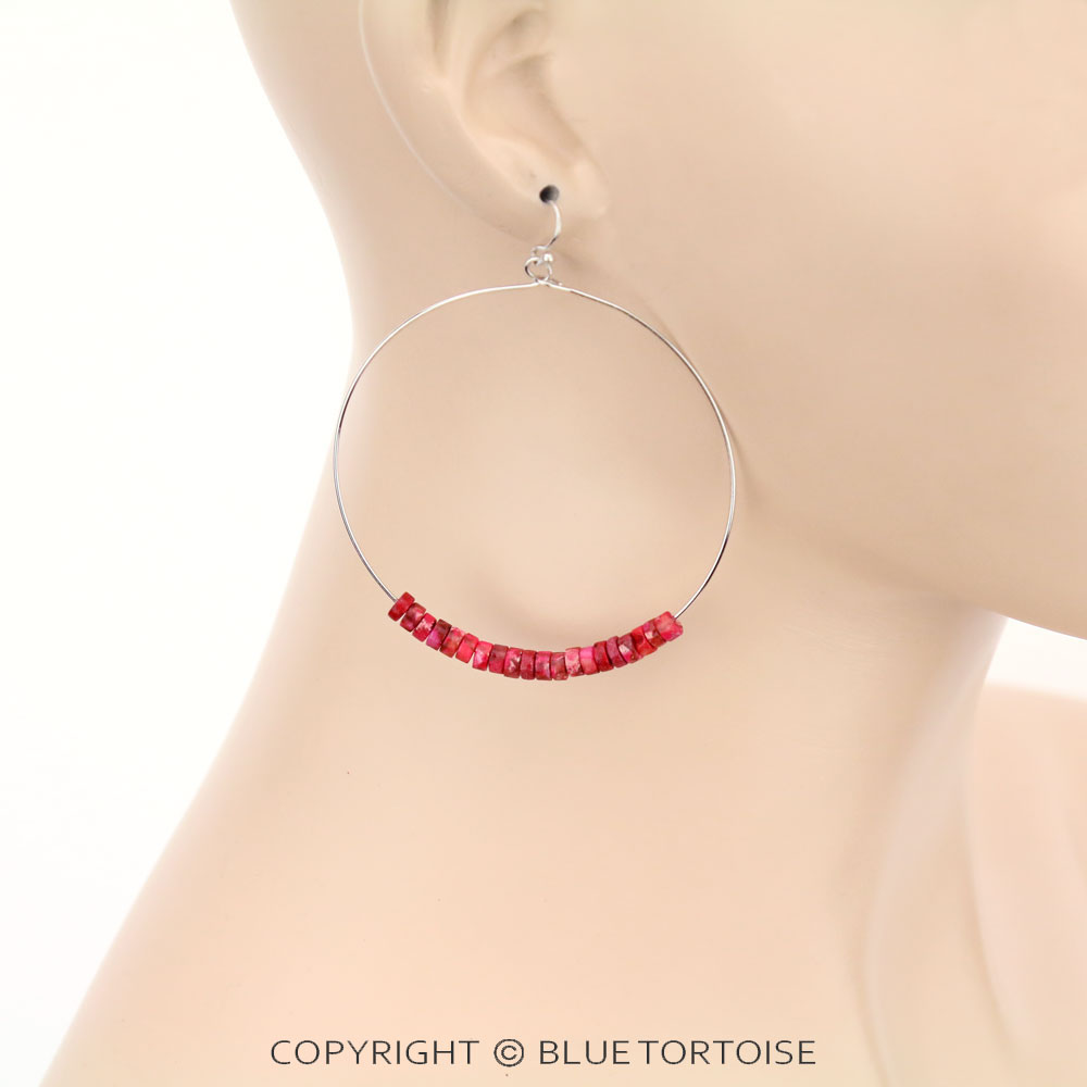 2.5"(65mm) Diameter, Tiny 4mm Natural Gemstone Hoop Earrings - Image 3