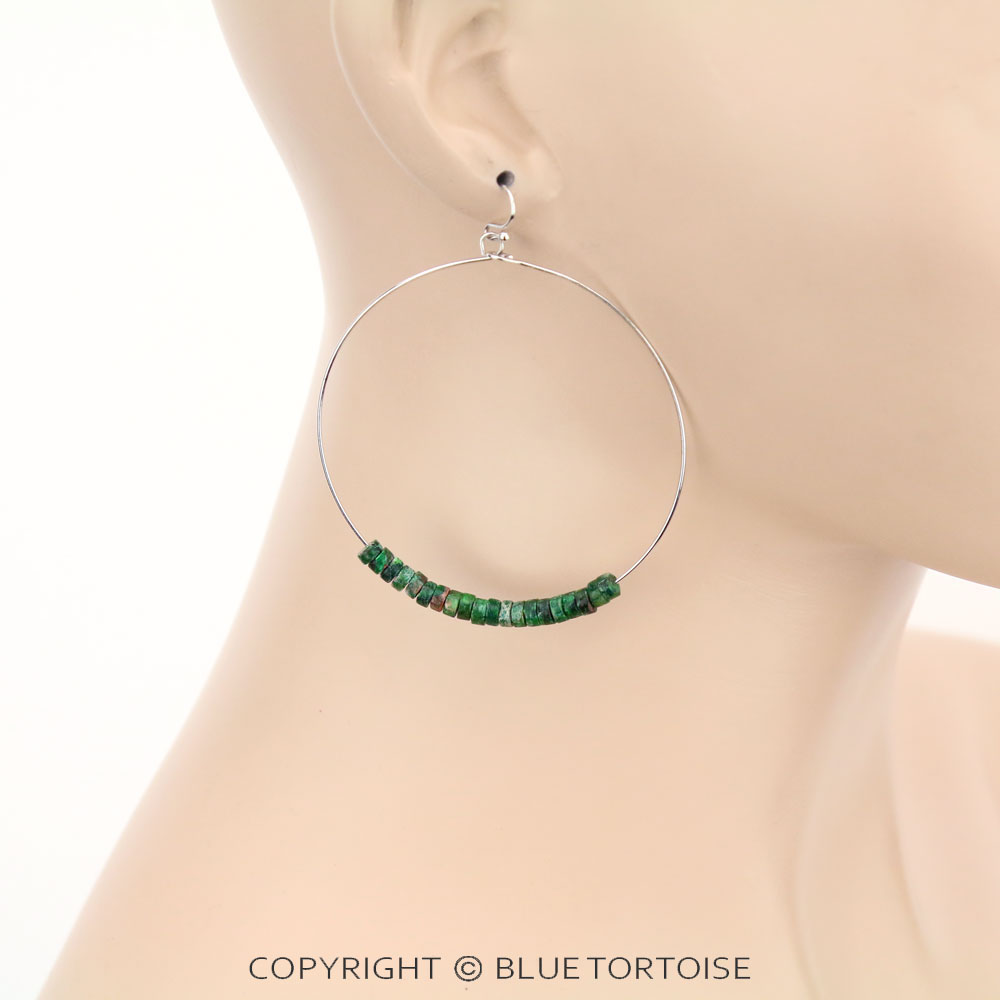 2.5"(65mm) Diameter, Tiny 4mm Natural Gemstone Hoop Earrings - Image 2