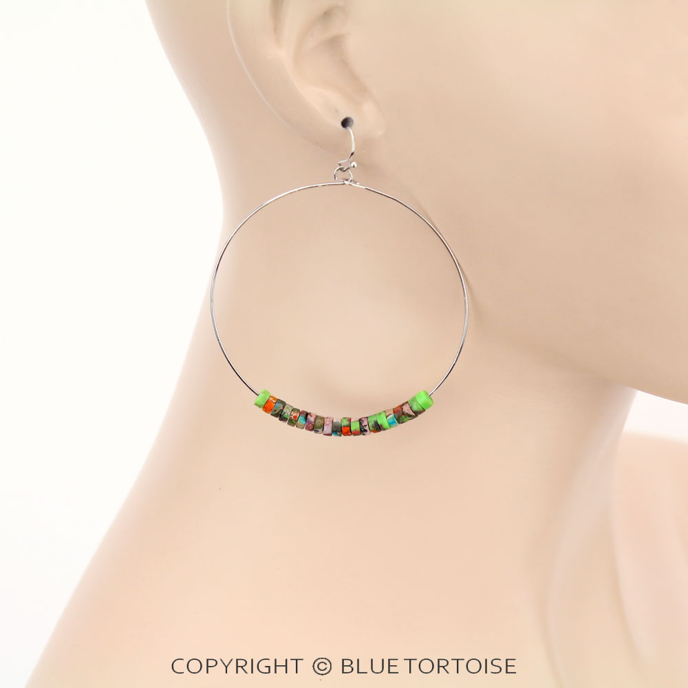 2.5"(65mm) Diameter, Tiny 4mm Natural Gemstone Hoop Earrings - Image 2