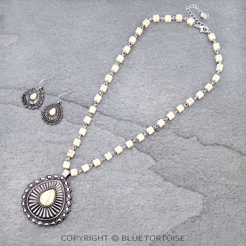 Western Concho Teardrop with Semi Stone Necklace Set
