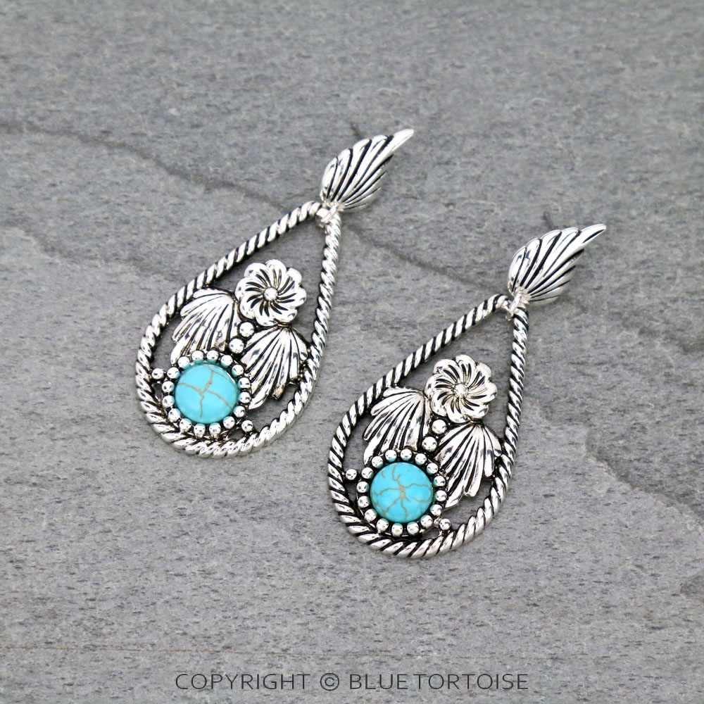 Western Flower Teardrop Semi Stone Stud Earrings