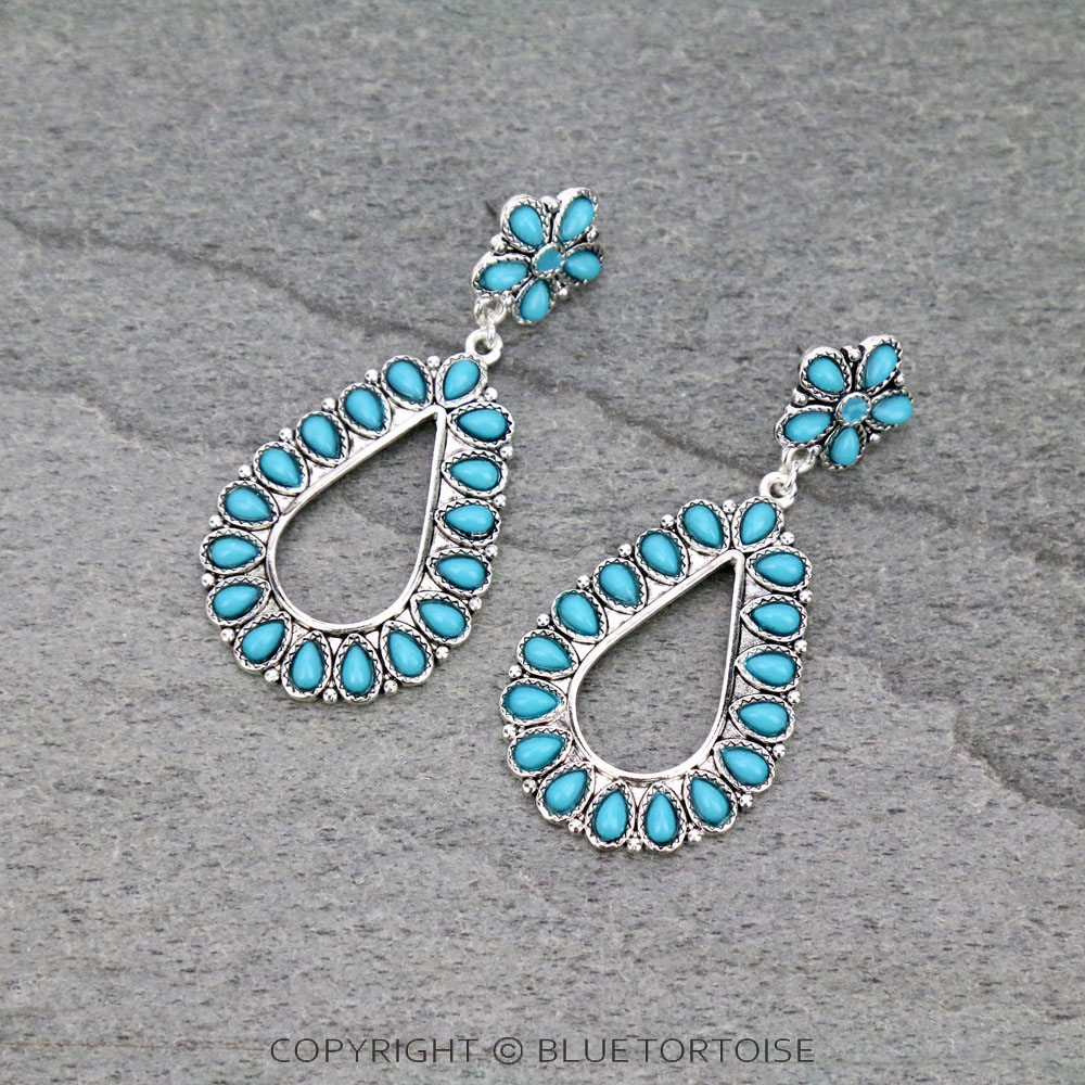 Western Teardrop Semi Stone Stud Earrings